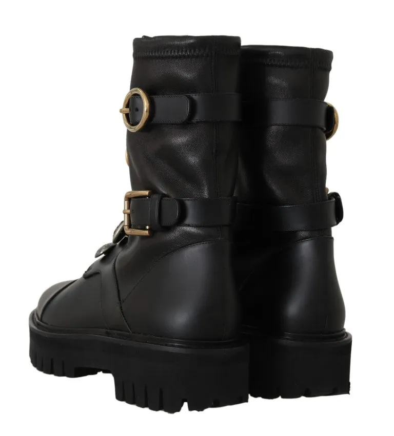 Black Leather DG Logo Biker Boots