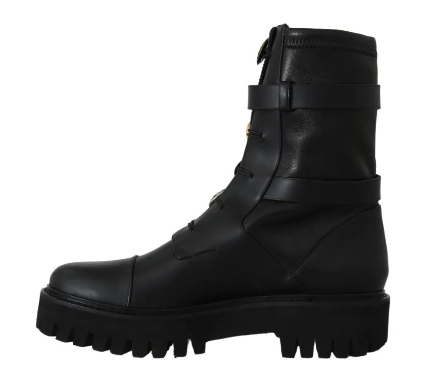 Black Leather DG Logo Biker Boots