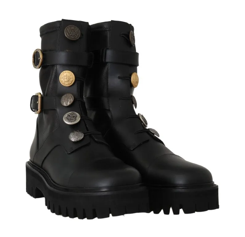 Black Leather DG Logo Biker Boots