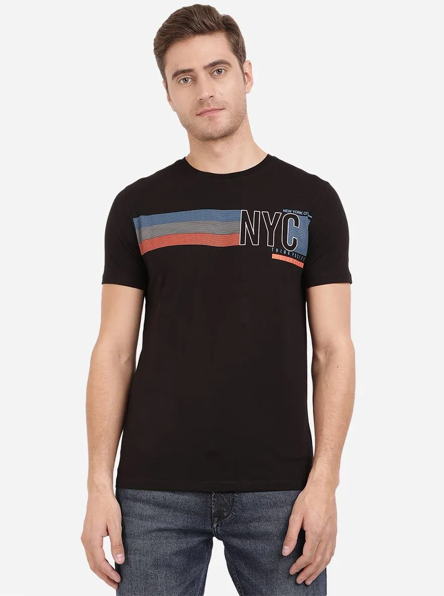 Black Printed Slim Fit T-Shirt | JadeBlue