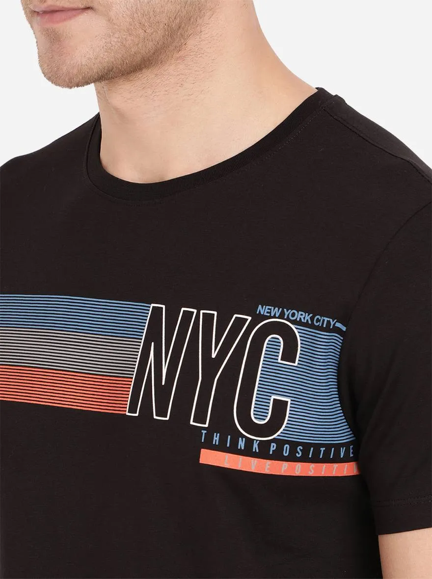 Black Printed Slim Fit T-Shirt | JadeBlue