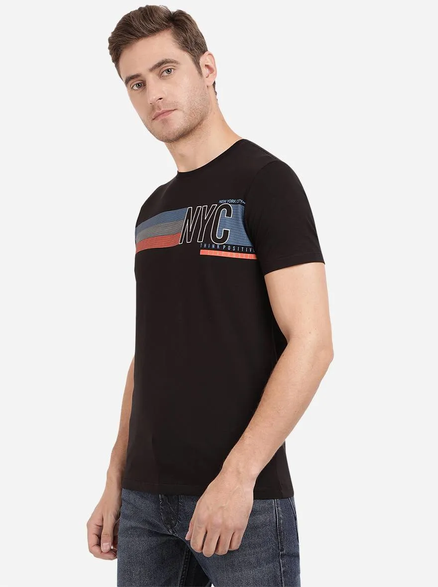 Black Printed Slim Fit T-Shirt | JadeBlue