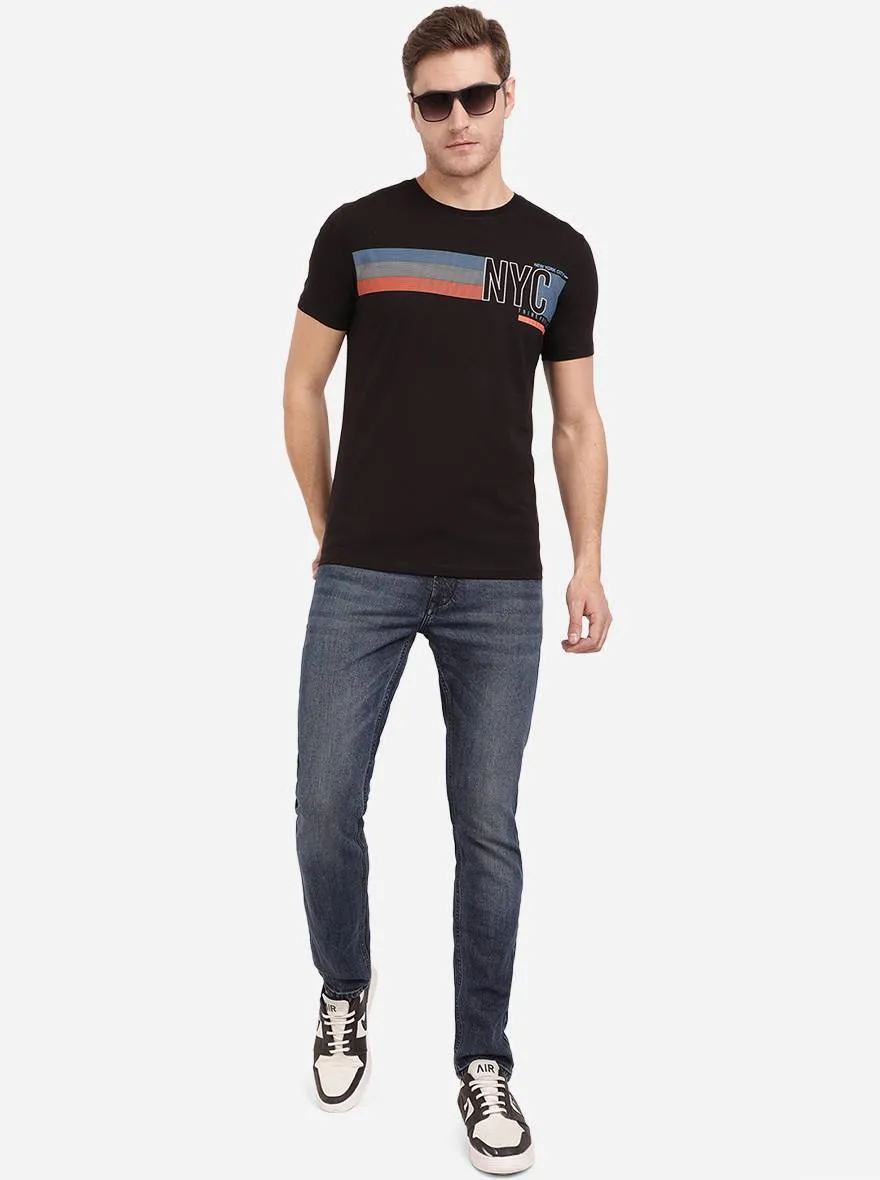 Black Printed Slim Fit T-Shirt | JadeBlue