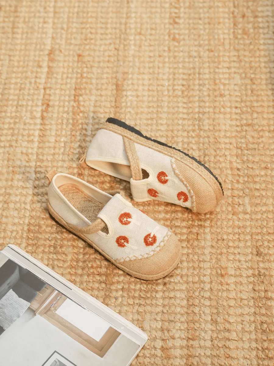 Blossom Embroidered Linen Espadrille Loafer - Beige