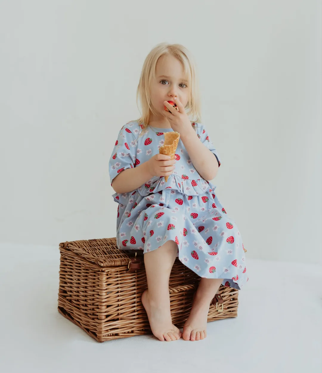 Blue Strawberry Print Dress
