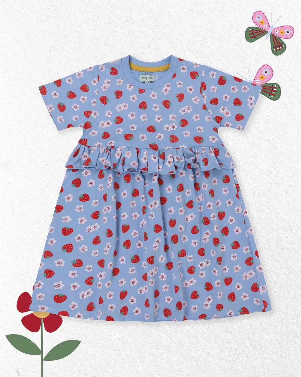Blue Strawberry Print Dress