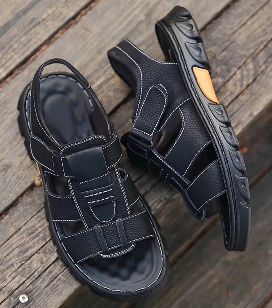 Casual Thick Sole Non-Slip Cowhide Comfort Sandals for Men