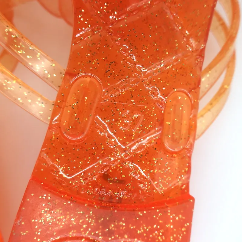 Chanel Camellia Glitter Jelly Thong Sandals Orange Size 37 Flat Slides NEW