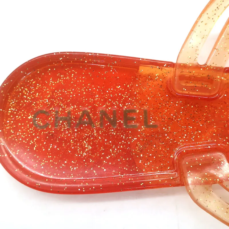Chanel Camellia Glitter Jelly Thong Sandals Orange Size 37 Flat Slides NEW