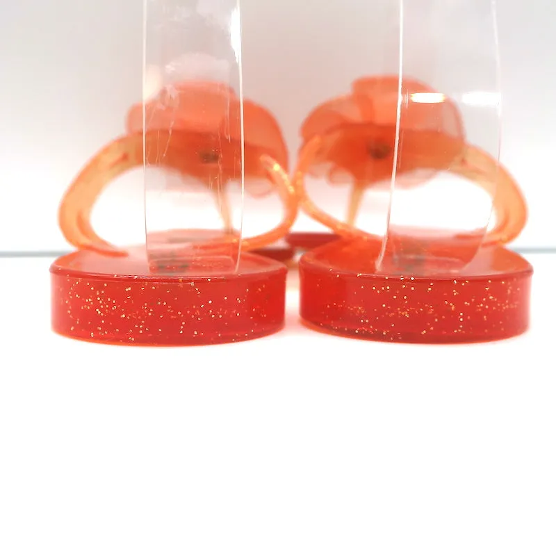 Chanel Camellia Glitter Jelly Thong Sandals Orange Size 37 Flat Slides NEW