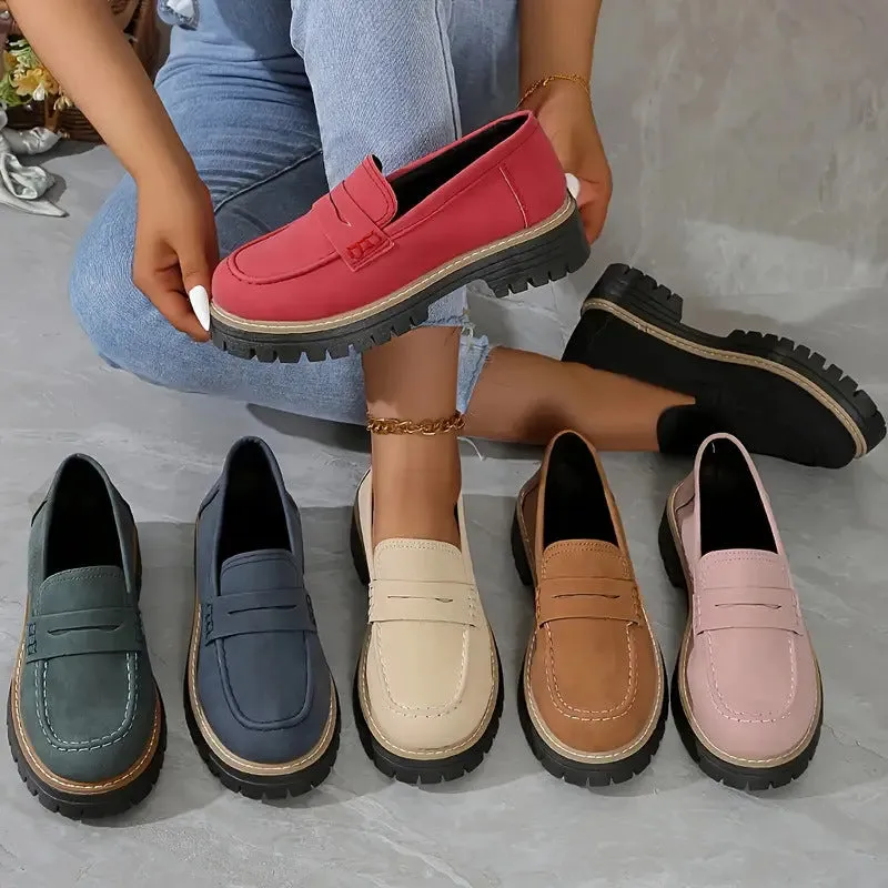 Comfortable Chunky Platform Suede Loafers for Women