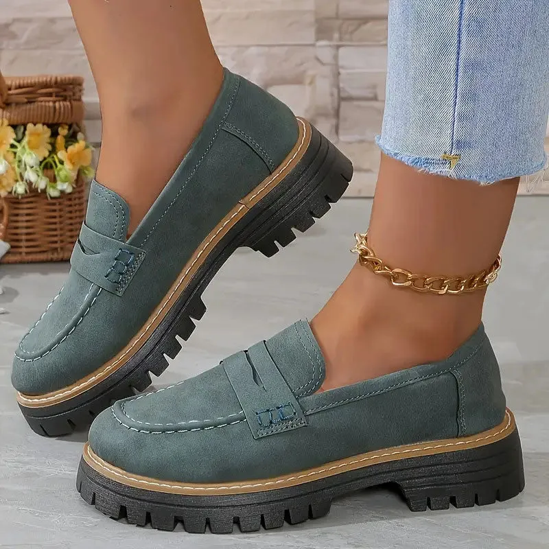 Comfortable Chunky Platform Suede Loafers for Women