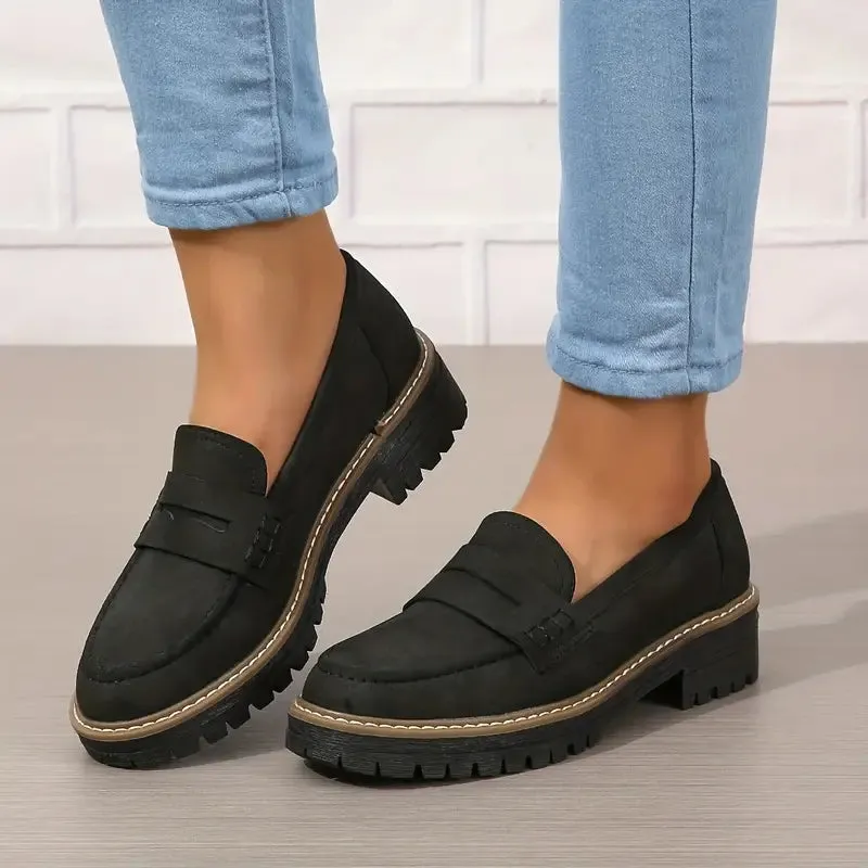 Comfortable Chunky Platform Suede Loafers for Women