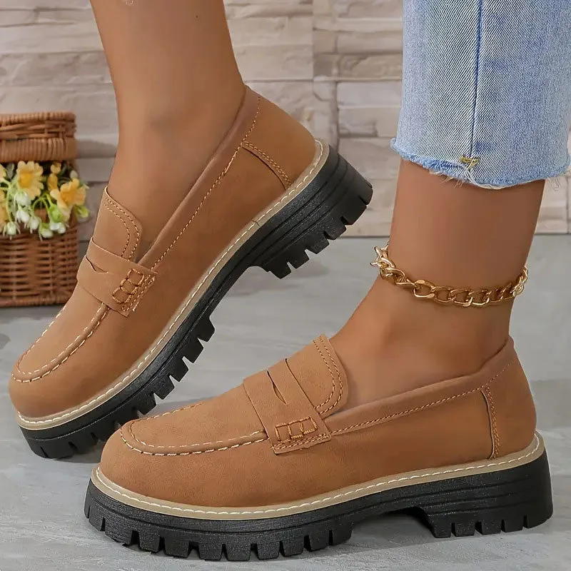 Comfortable Chunky Platform Suede Loafers for Women