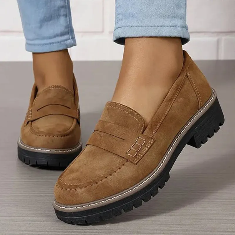 Comfortable Chunky Platform Suede Loafers for Women