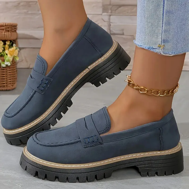 Comfortable Chunky Platform Suede Loafers for Women