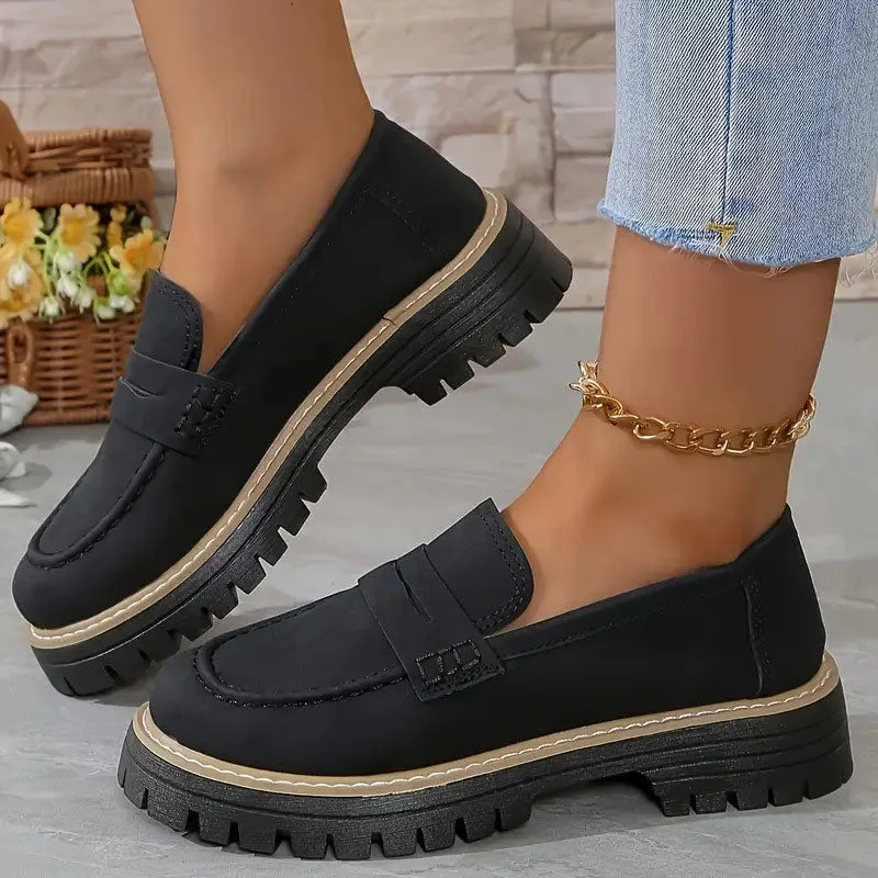 Comfortable Chunky Platform Suede Loafers for Women