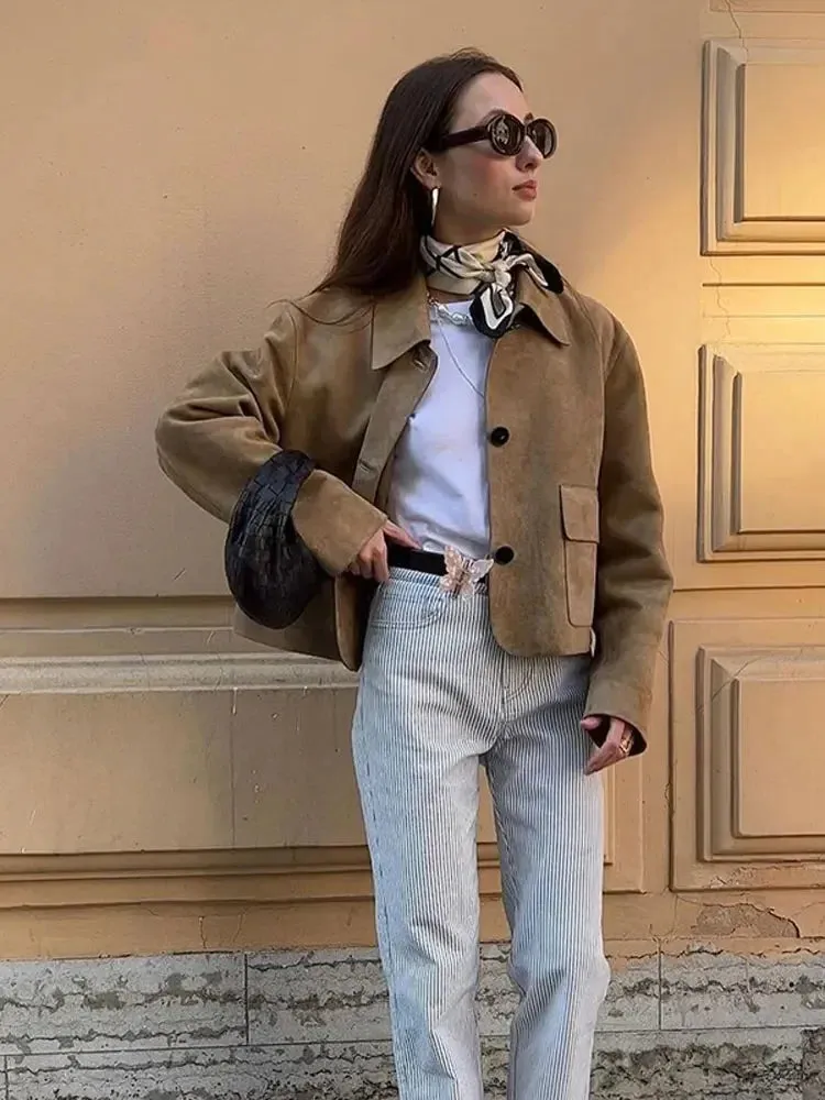 Cropped Suede Jacket | Utility Style | Effortless City Edge