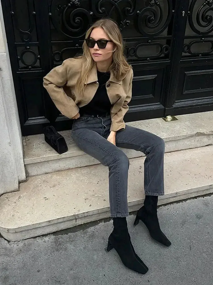Cropped Suede Jacket | Utility Style | Effortless City Edge