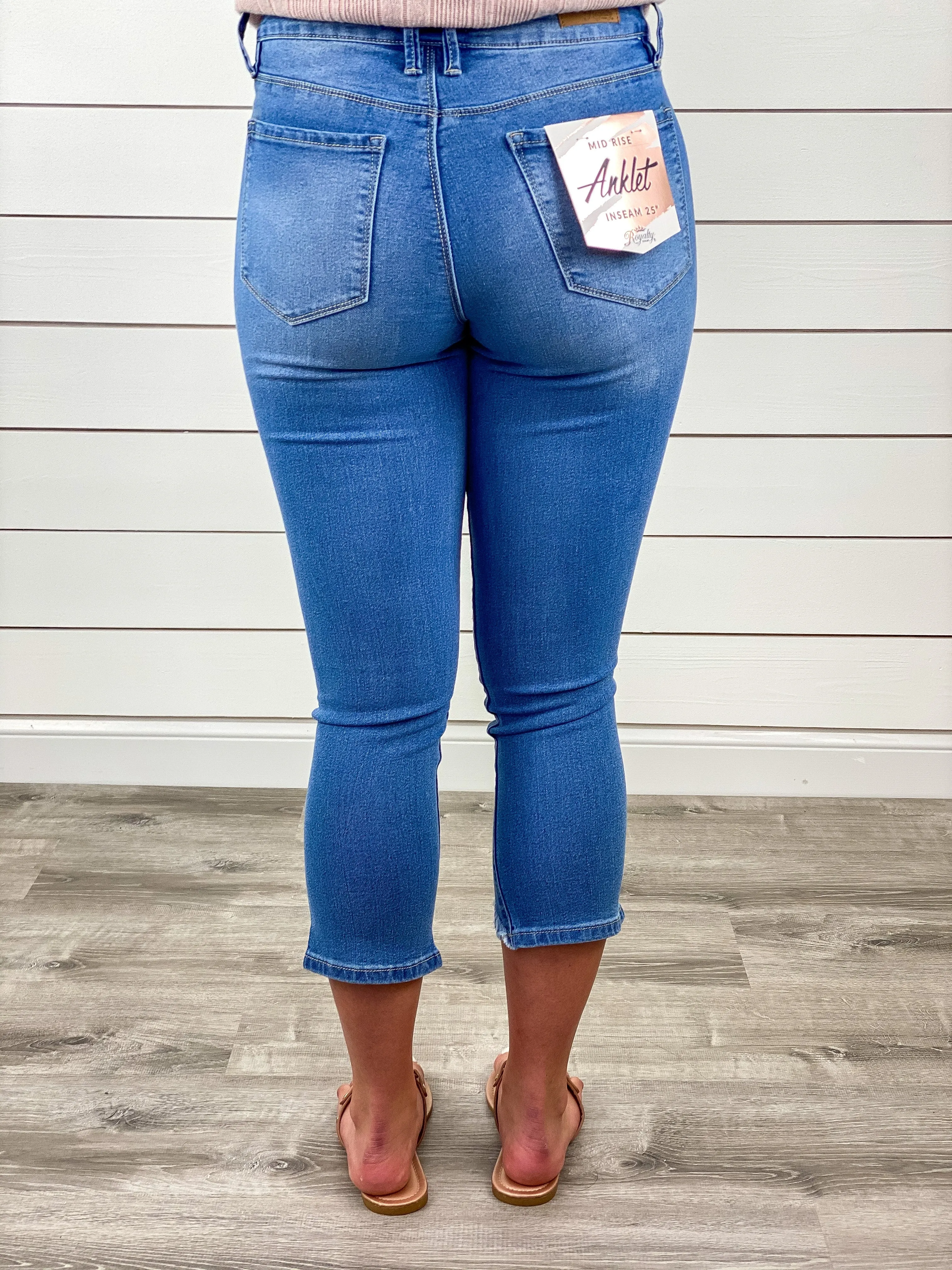 Cross Over Frayed Hem Jeans - Light Wash