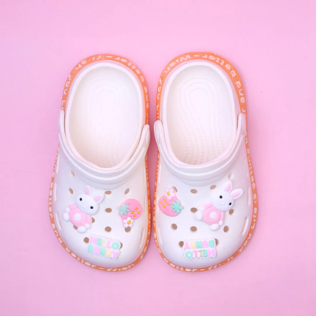 Dashing White Hello Bunny Kids Clogs