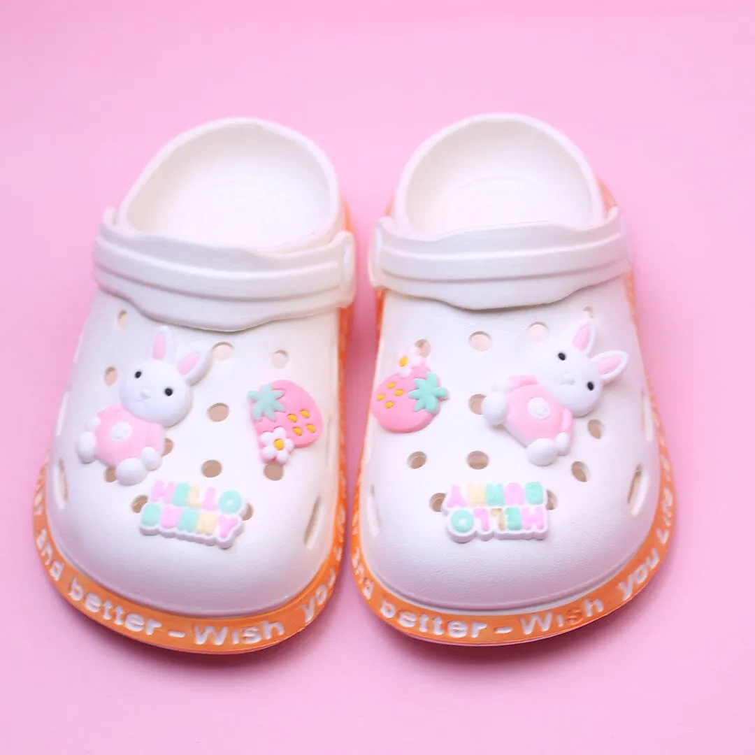 Dashing White Hello Bunny Kids Clogs
