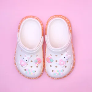 Dashing White Hello Bunny Kids Clogs