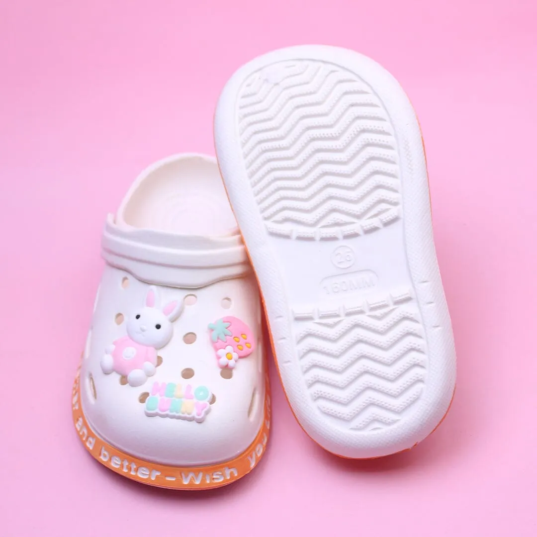 Dashing White Hello Bunny Kids Clogs