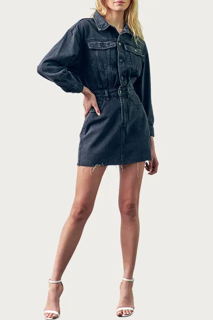 DENIM RAW-EDGE MINI DRESS