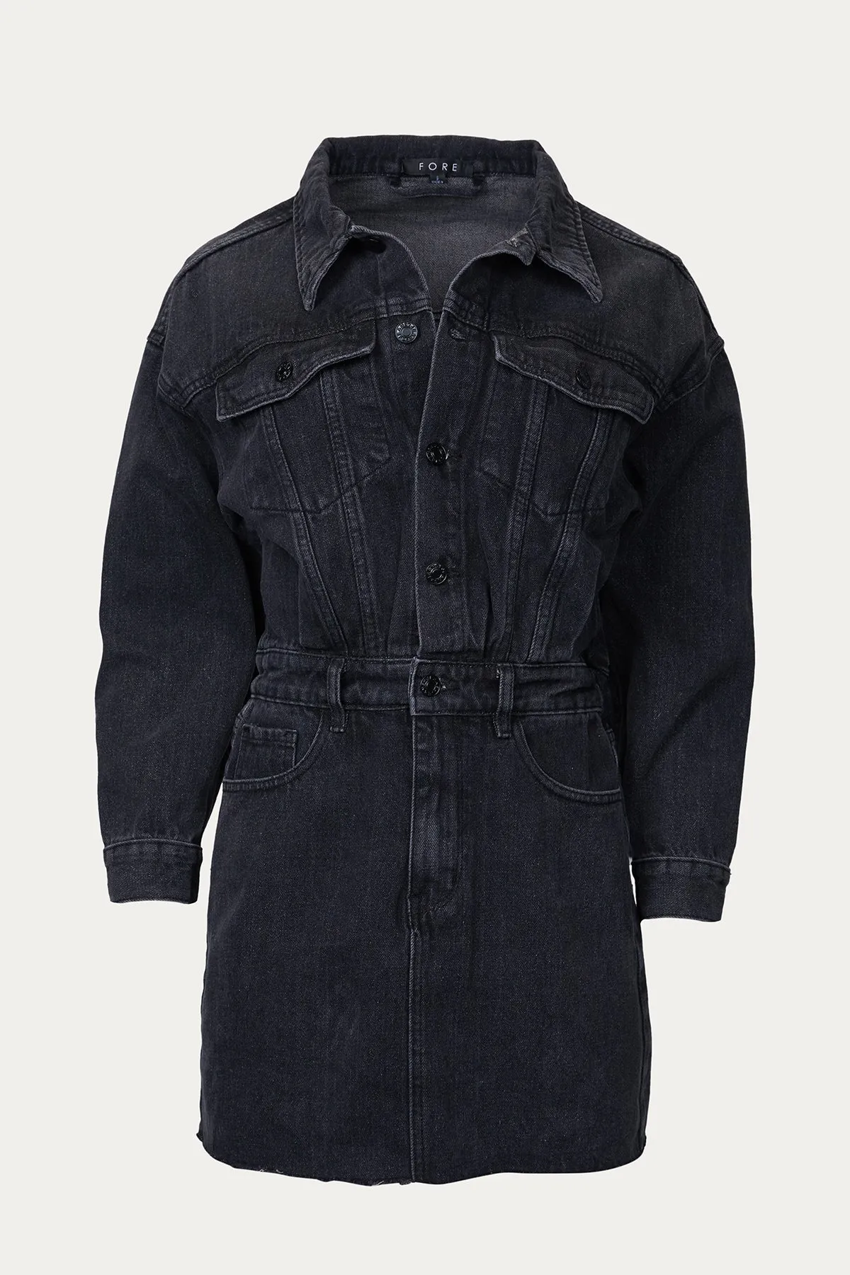 DENIM RAW-EDGE MINI DRESS