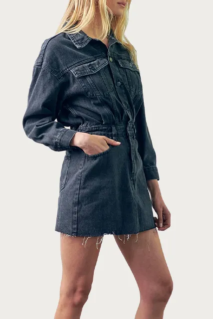 DENIM RAW-EDGE MINI DRESS