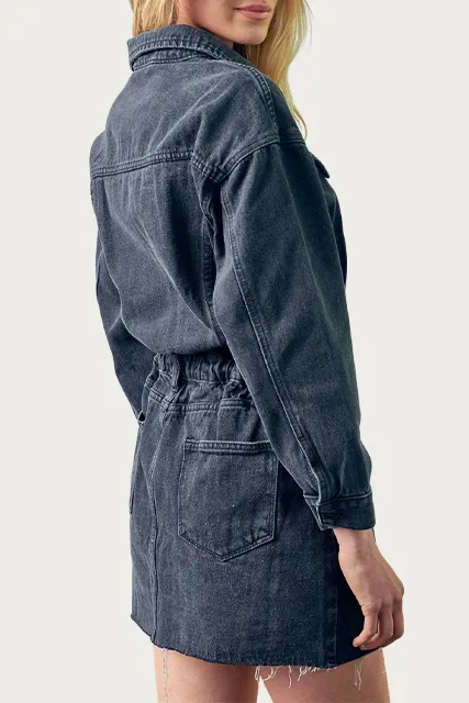 DENIM RAW-EDGE MINI DRESS