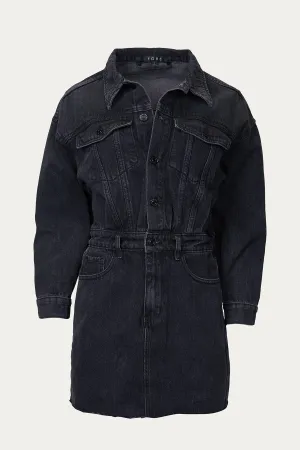DENIM RAW-EDGE MINI DRESS