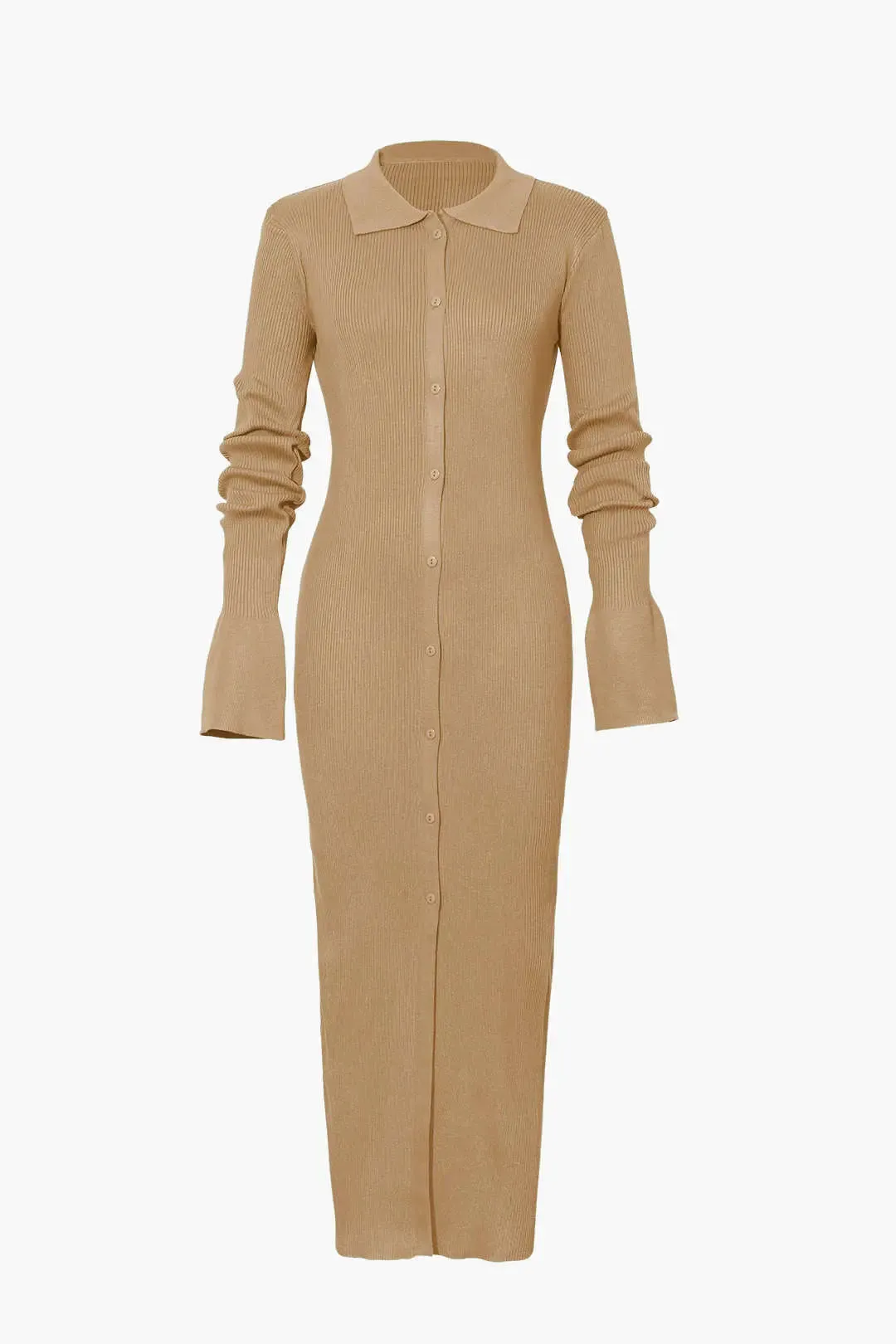 Drew - Casual Ribbed Button-Down Woman's Maxi Dress