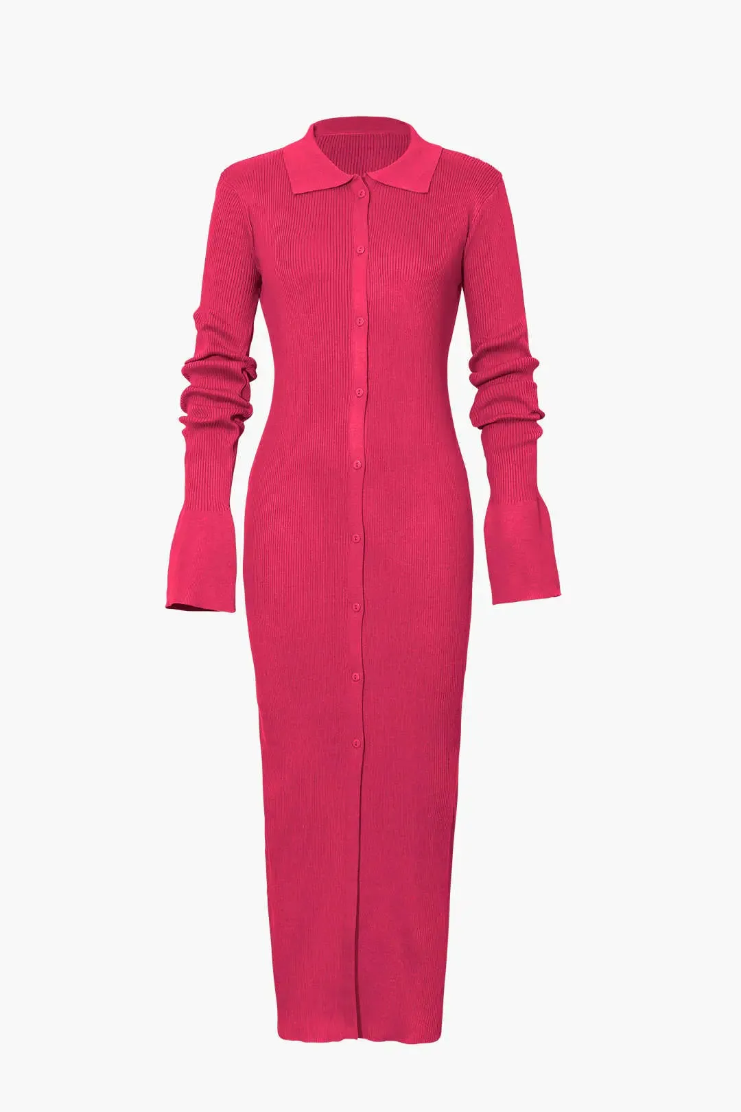 Drew - Casual Ribbed Button-Down Woman's Maxi Dress
