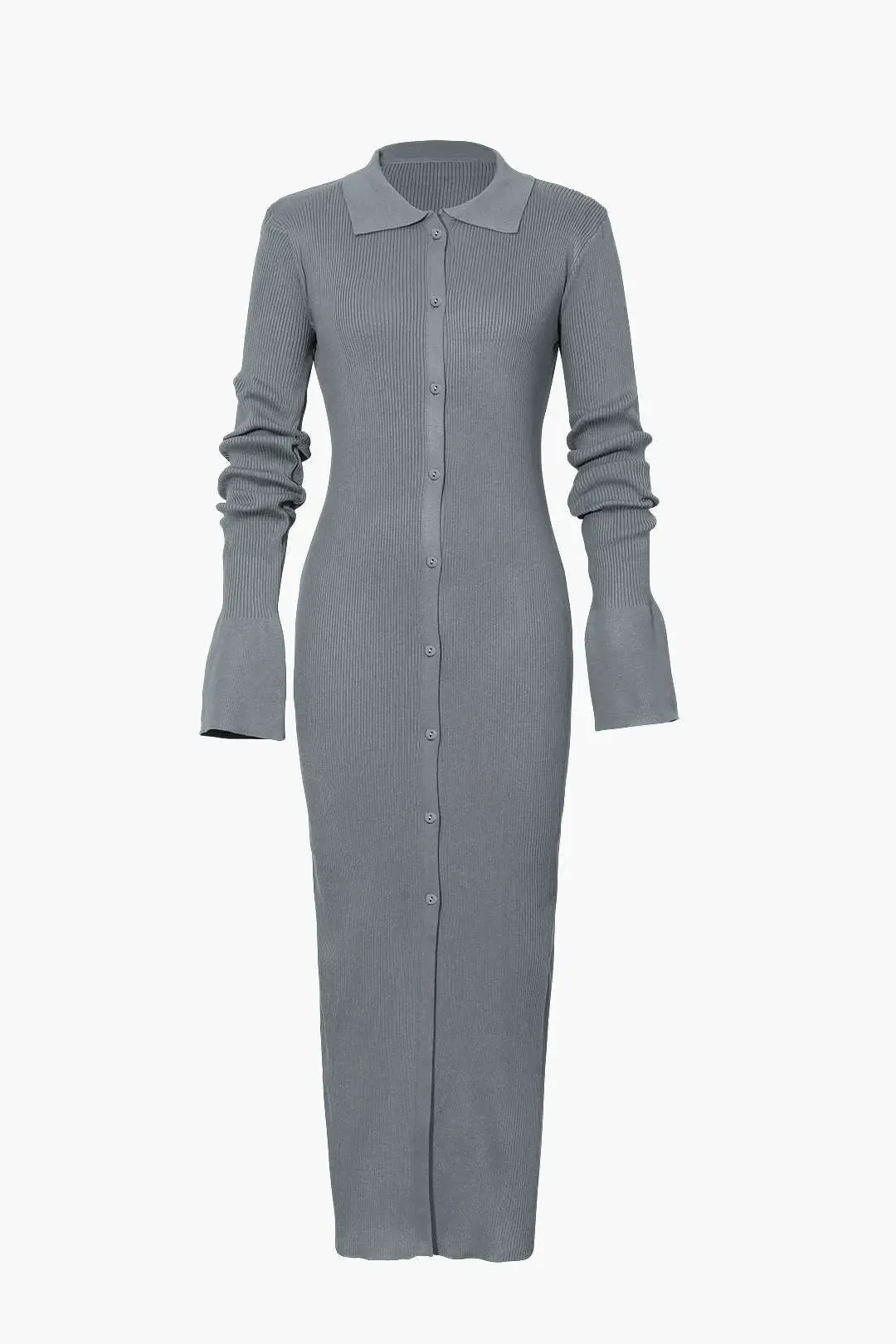 Drew - Casual Ribbed Button-Down Woman's Maxi Dress