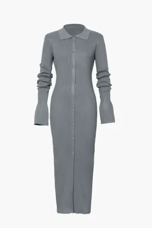 Drew - Casual Ribbed Button-Down Woman's Maxi Dress