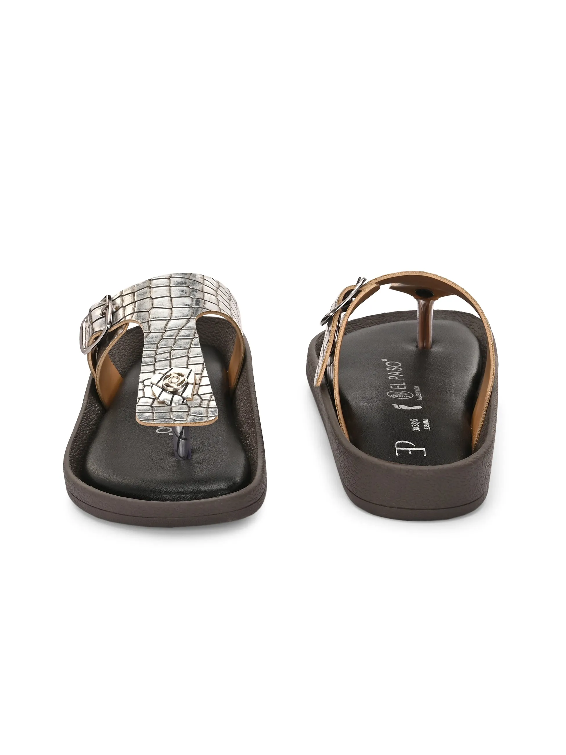 El Paso Women Woven Design T-Strap Flats