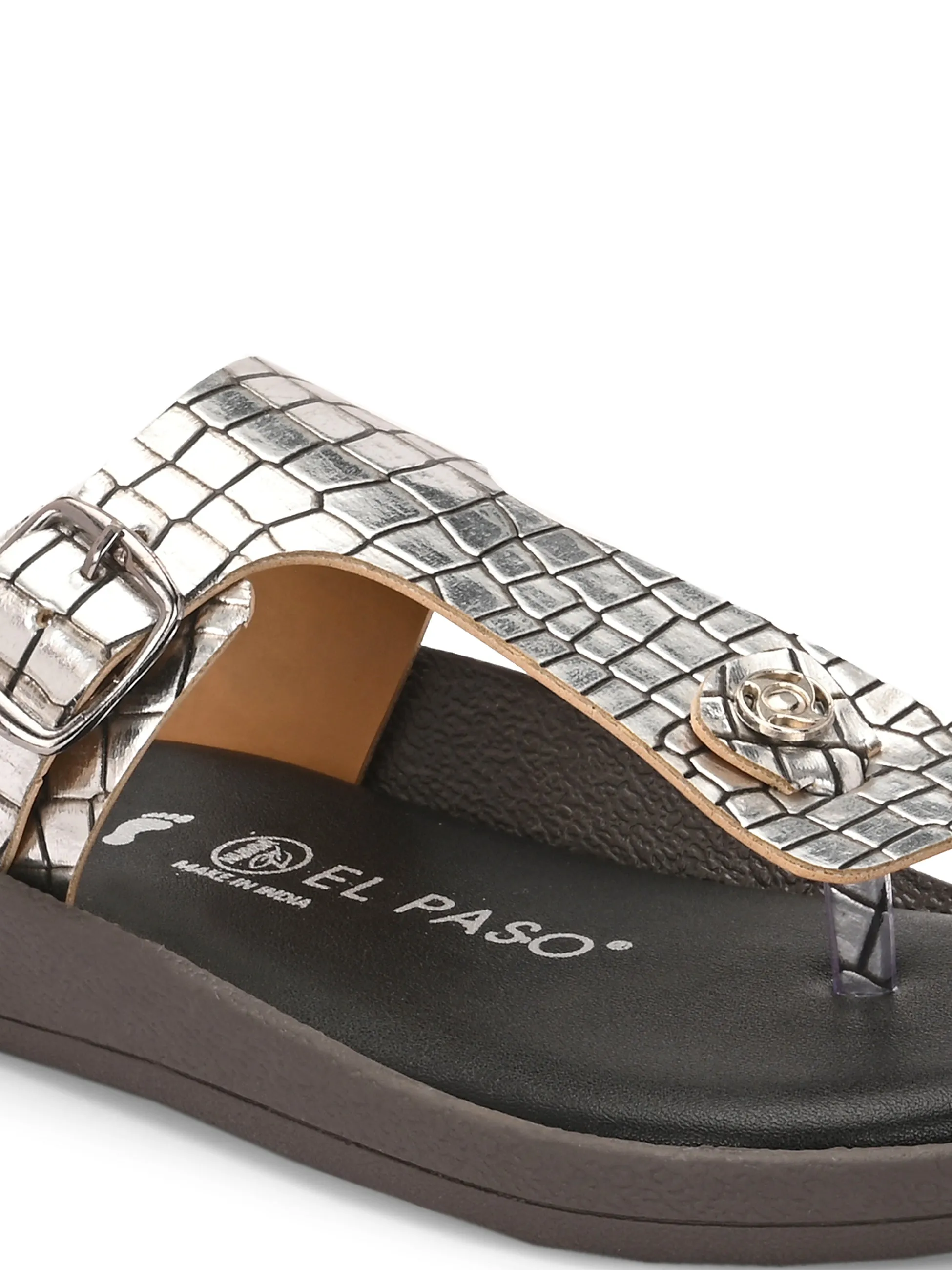El Paso Women Woven Design T-Strap Flats