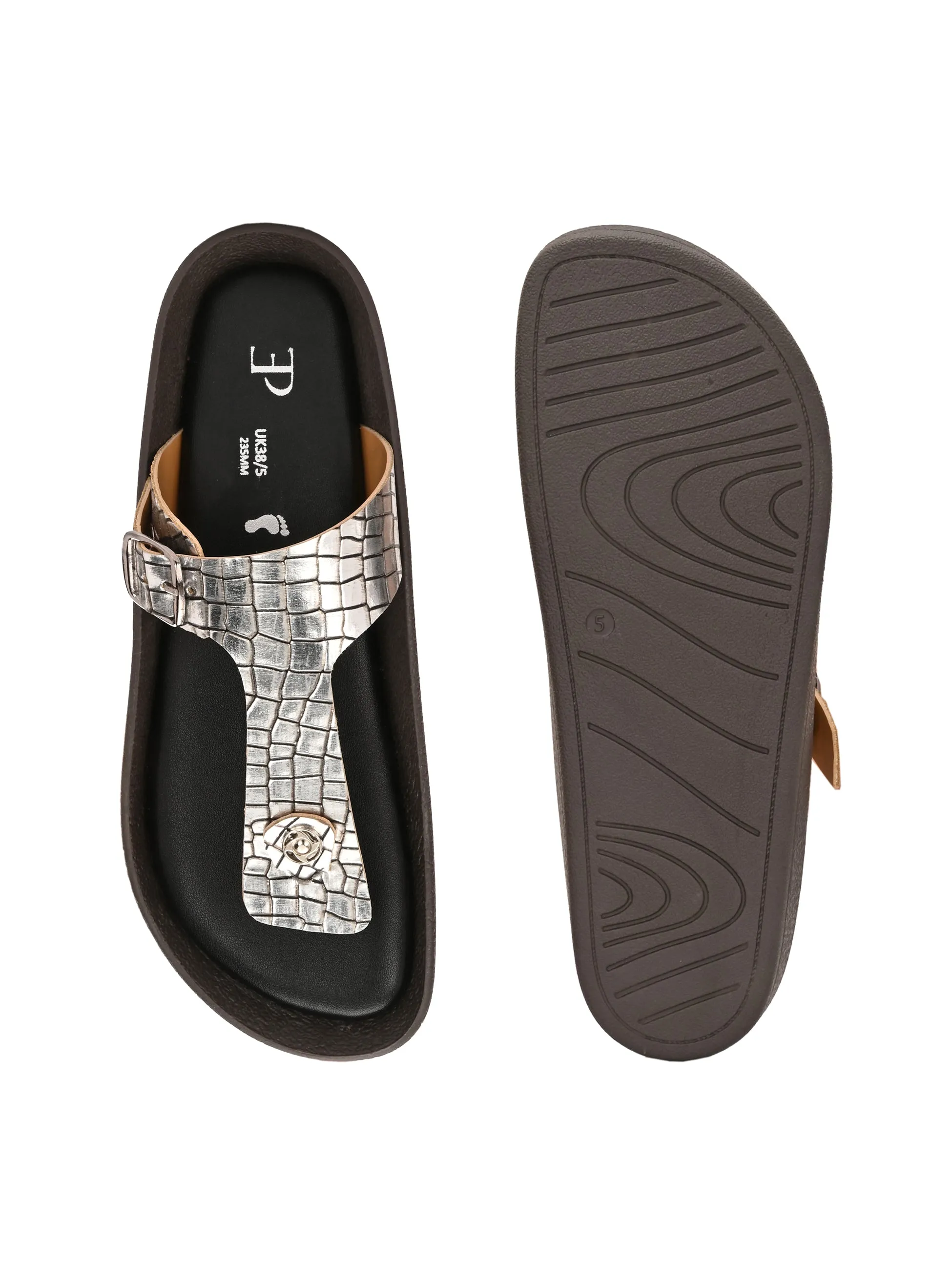 El Paso Women Woven Design T-Strap Flats