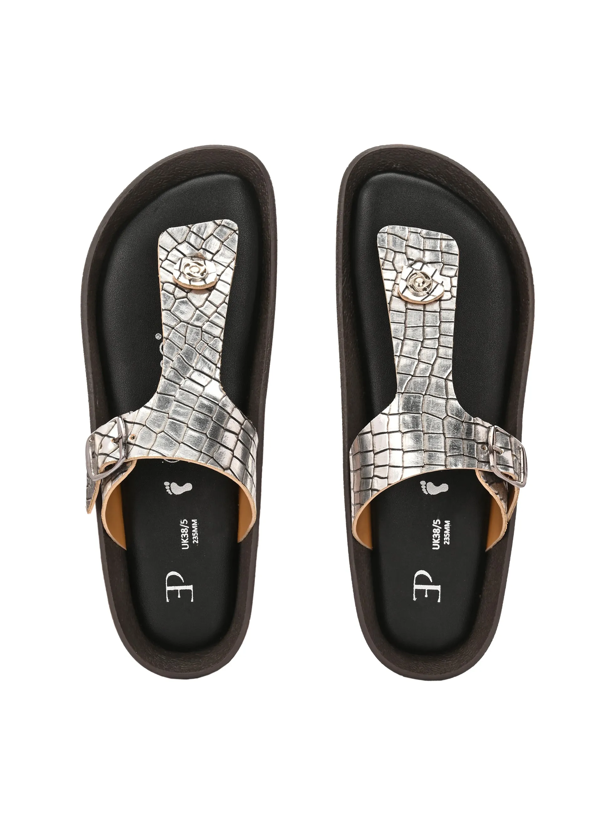 El Paso Women Woven Design T-Strap Flats