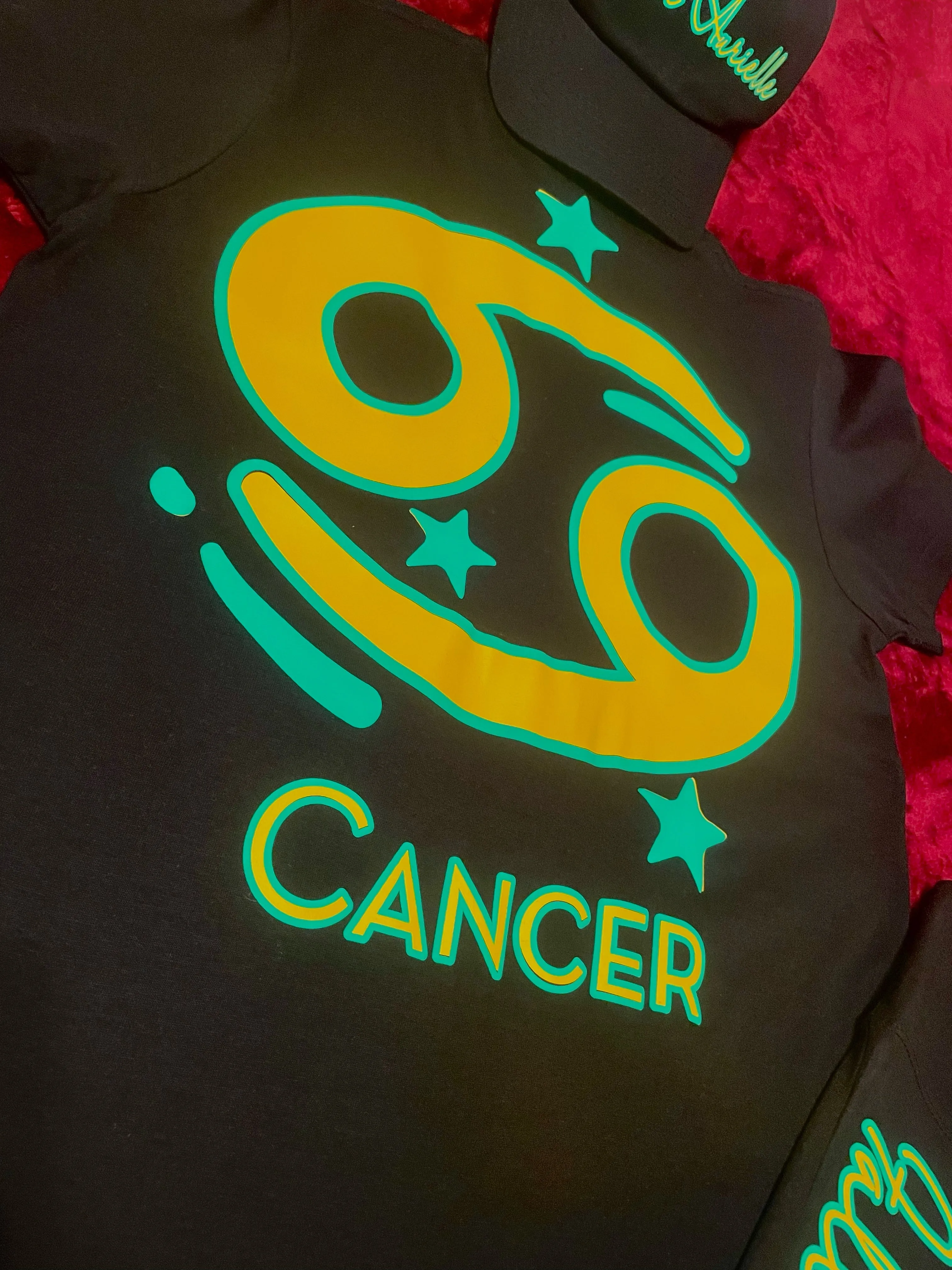 Fallon Aurielle Signature 3 Piece Cancer Logo & Name Zodiac Biker Short Set (Black, Green & Golden Yellow)