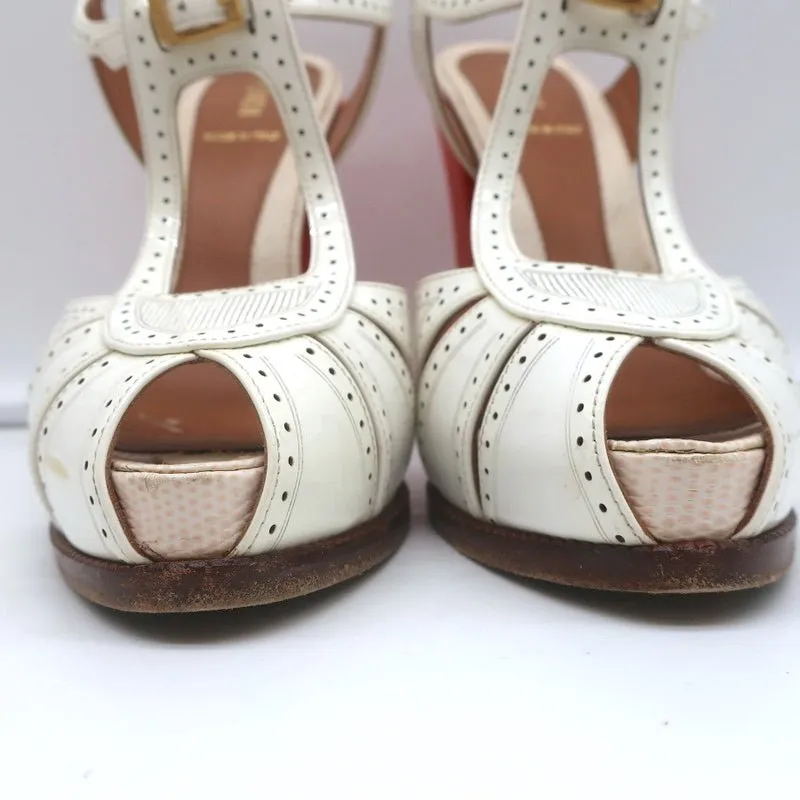 Fendi Chameleon Bicolor Sandals White Patent & Orange Snakeskin Size 36.5