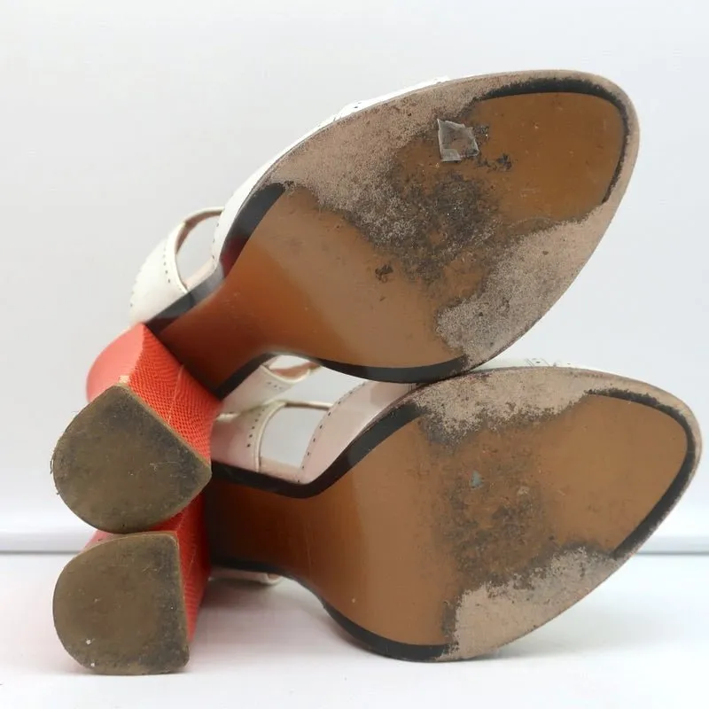 Fendi Chameleon Bicolor Sandals White Patent & Orange Snakeskin Size 36.5