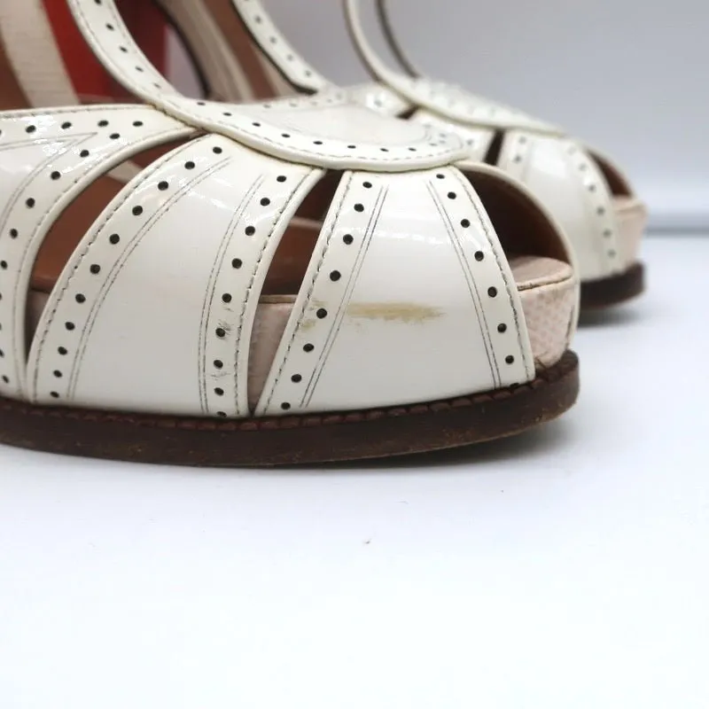 Fendi Chameleon Bicolor Sandals White Patent & Orange Snakeskin Size 36.5