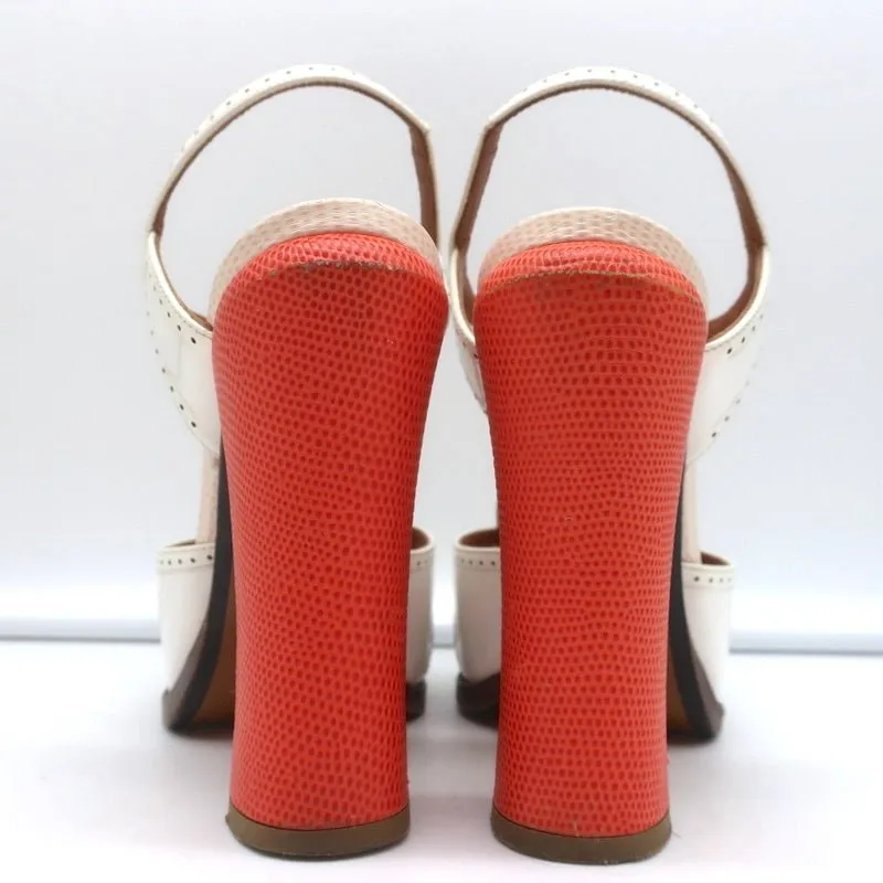 Fendi Chameleon Bicolor Sandals White Patent & Orange Snakeskin Size 36.5