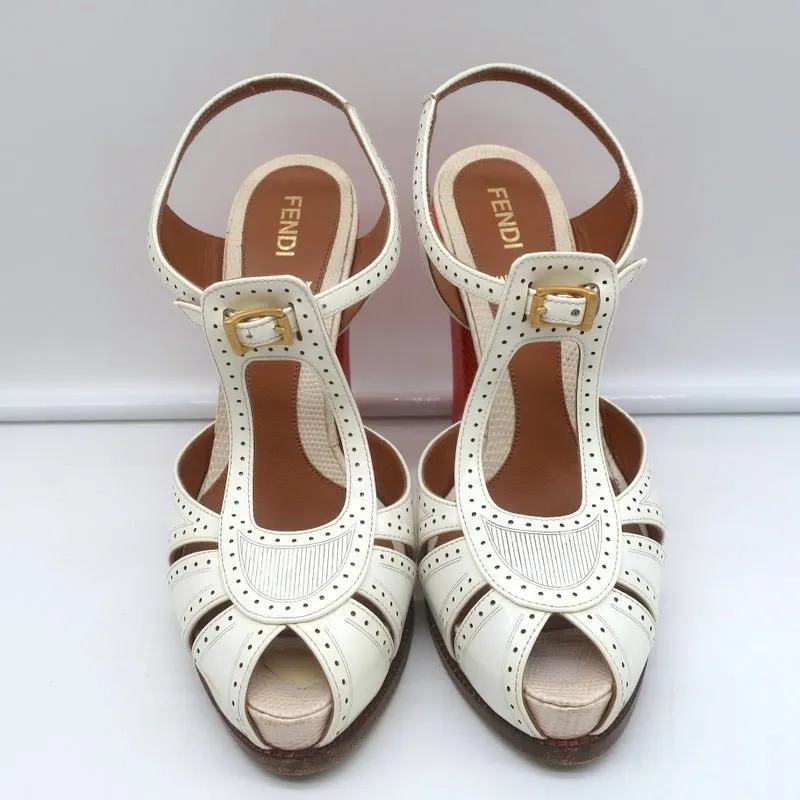 Fendi Chameleon Bicolor Sandals White Patent & Orange Snakeskin Size 36.5