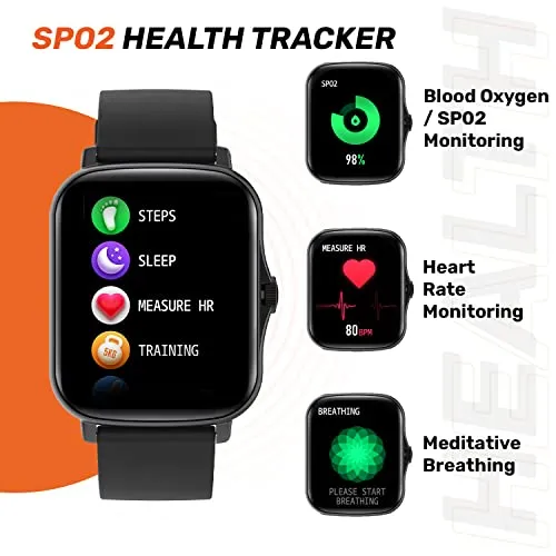 Fire-Boltt Beast SpO2 1.69” Industry’s Largest Display Size Full Touch Smart Watch with Blood Oxygen Monitoring, Heart Rate Monitor, Multiple Watch Faces & Long Battery Life (Black)