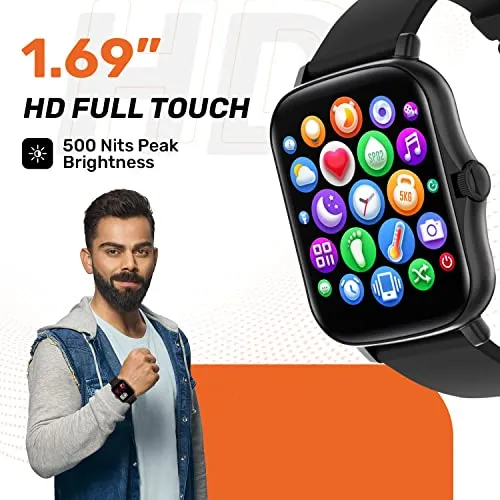 Fire-Boltt Beast SpO2 1.69” Industry’s Largest Display Size Full Touch Smart Watch with Blood Oxygen Monitoring, Heart Rate Monitor, Multiple Watch Faces & Long Battery Life (Black)