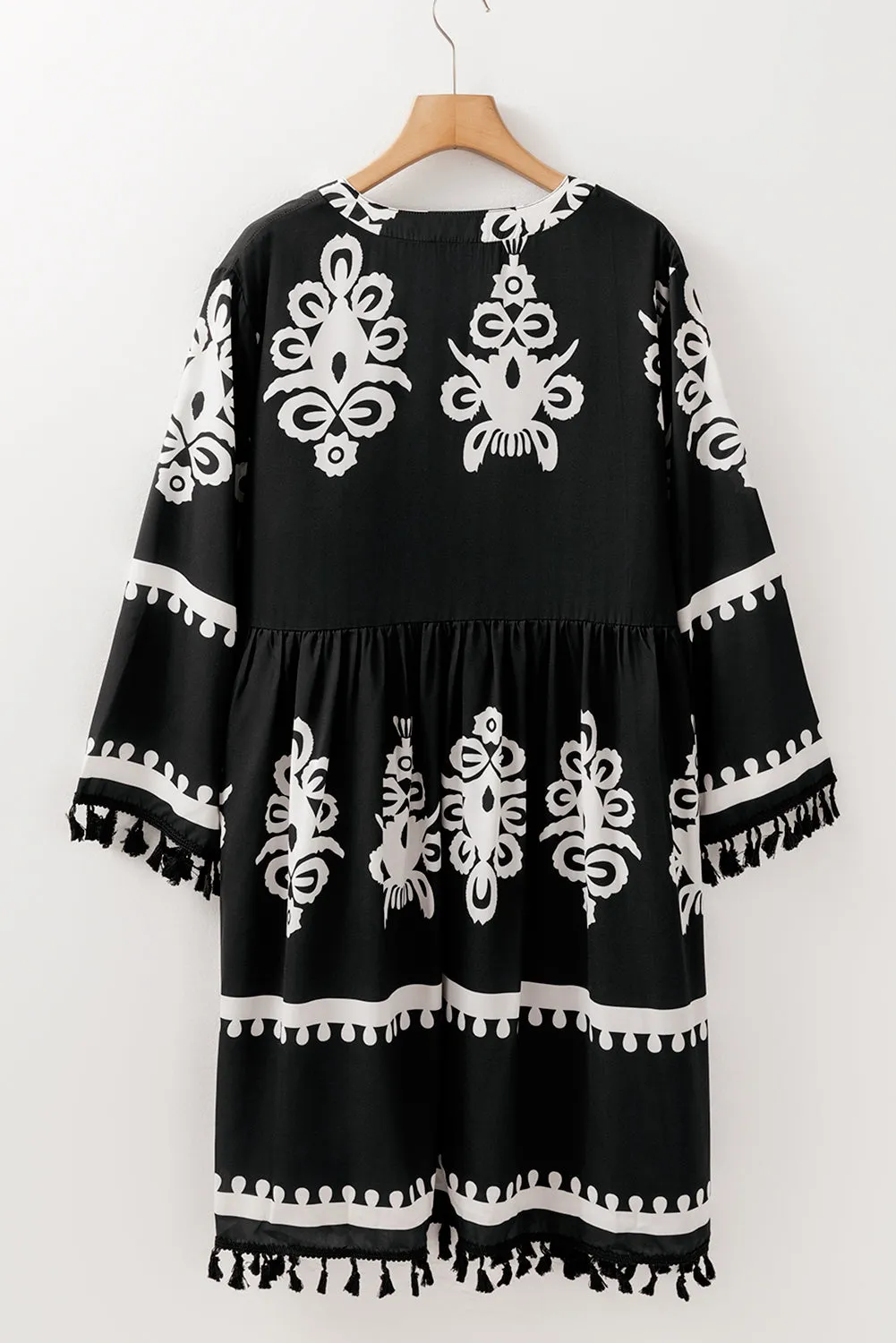 Flora, Ethnic Print Fringe Hem Plus Size Dress